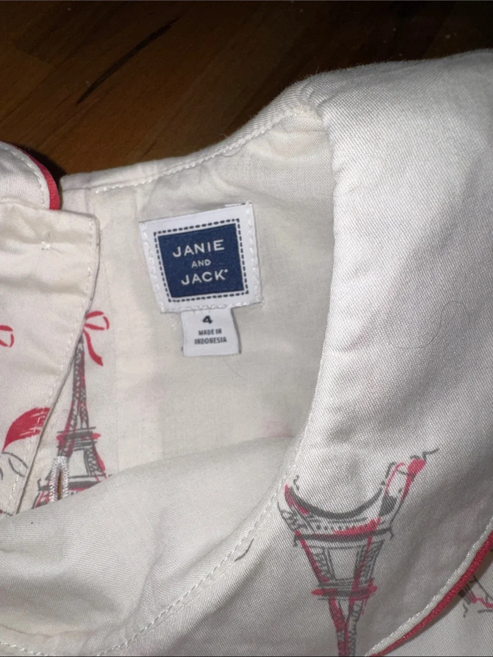 Janie and Jack White Dress with Pink Waistband and Eiffel Horse Print 4